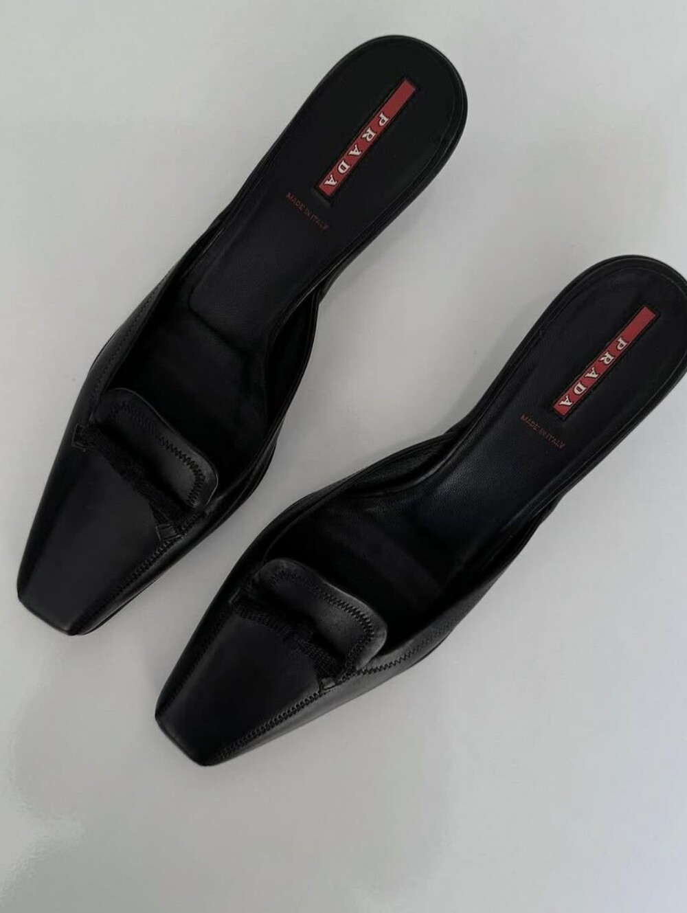 Vintage 90s Prada Black Leather Square-Toe Slip-On Mules